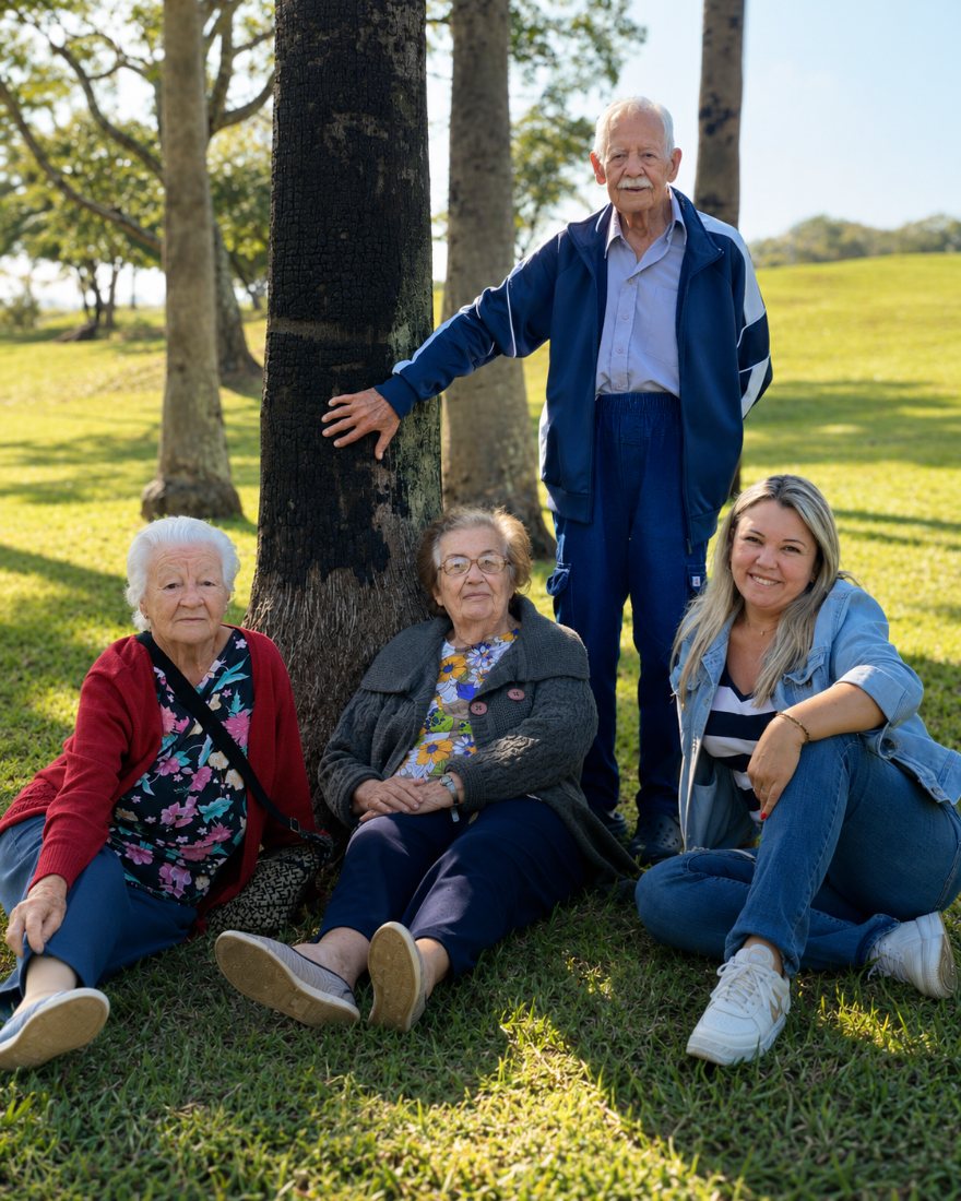 Família reunida com seus idosos ao ar livre